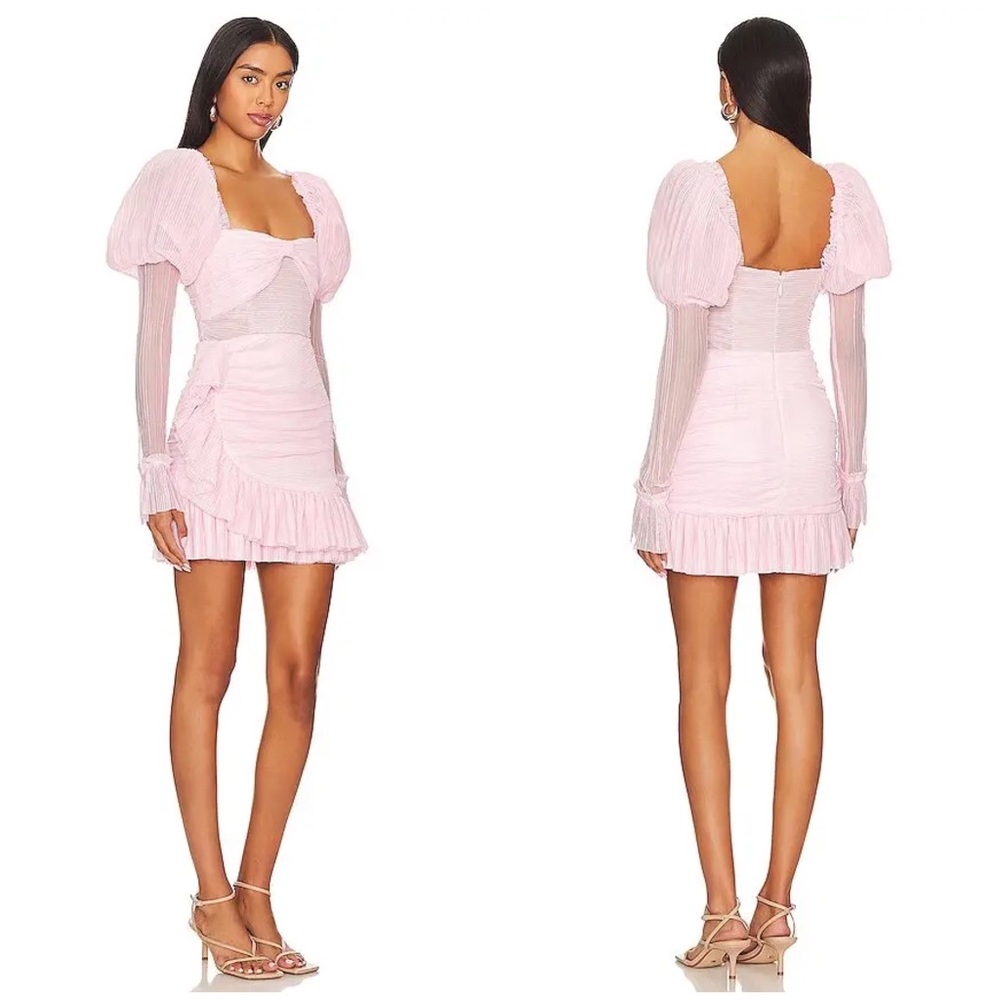 $238 NWT Revolve MAJORELLE Soriya Pink Pleated Bow Ruffle Tulle Mini Dress XL